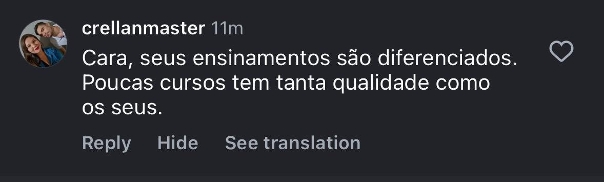 Depoimento de aluno @crellanmaster