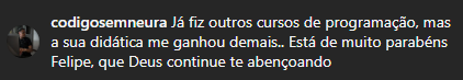 Depoimento de aluno @codigosemneura